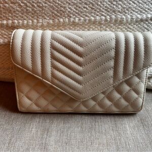Cream Quilted Chevron Envelope Clutch